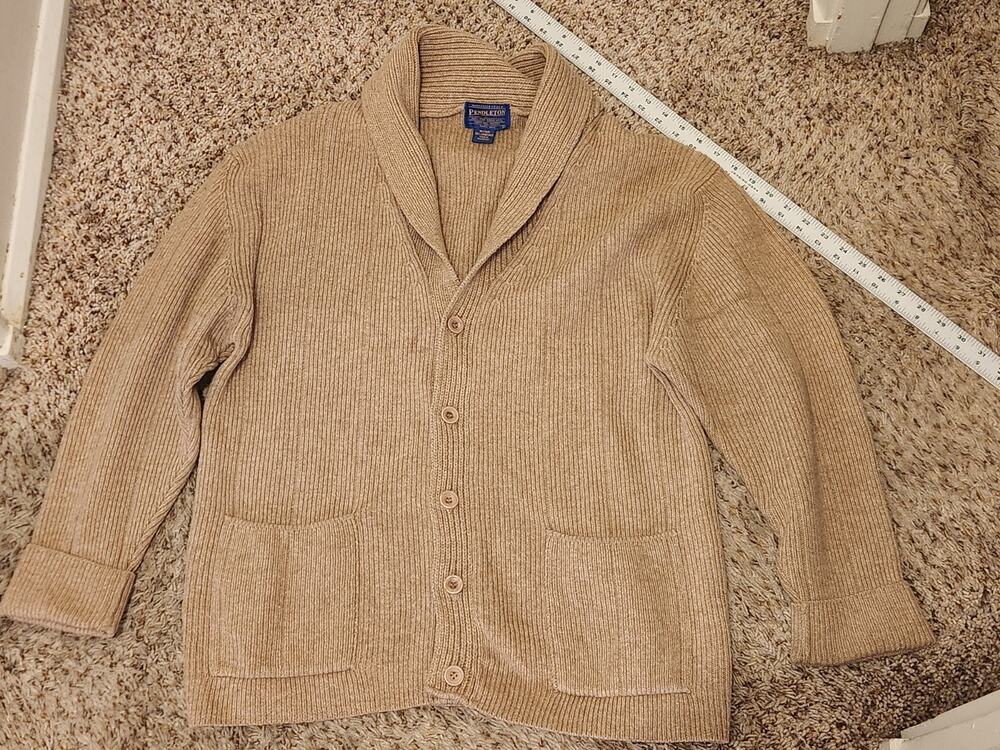 vintage Y2K Pendleton tan Beige shawl collar knit cardigan sweater Size Large